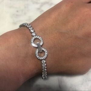 Vtg Sterling 925 Circles Tennis Bracelet White CZ Stones 7.2” / RII